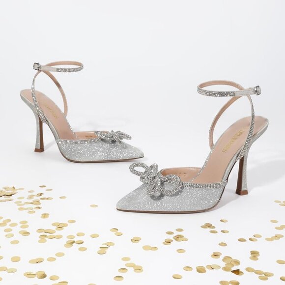 🆕 Women Silver High Heels Destiny Closed Toe Strappy Sexy Party Dress Shoes - Picture 8 of 8